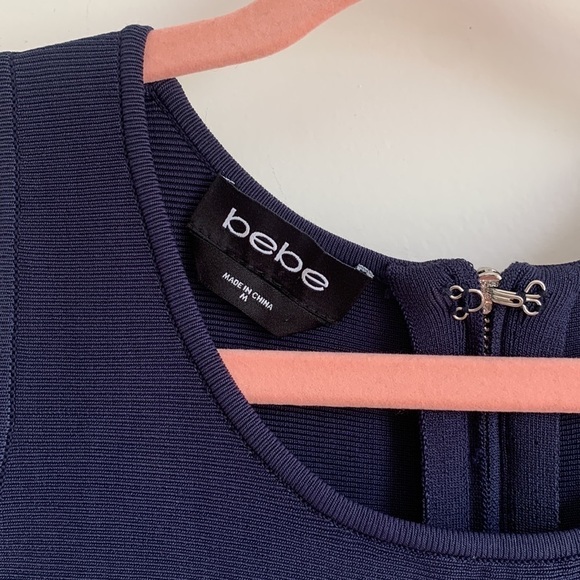 BEBE Navy Blue White Body Con Bandage Mini Dress Medium - Picture 5 of 11